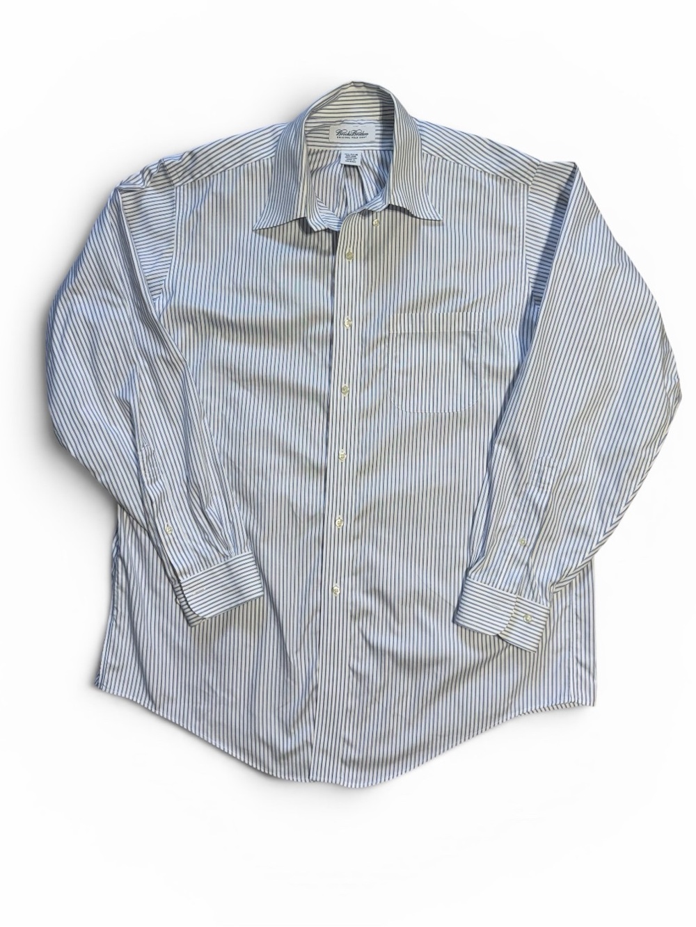 Brooks Brothers Blue White Stripe Non-Iron Dress Shirt 16.5 34/35 Cotton
